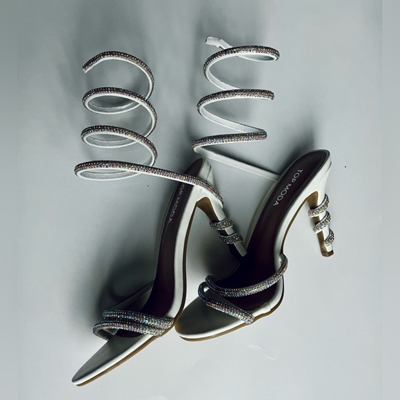 White Rhinestone Strappy Heels - Picture 3 of 5